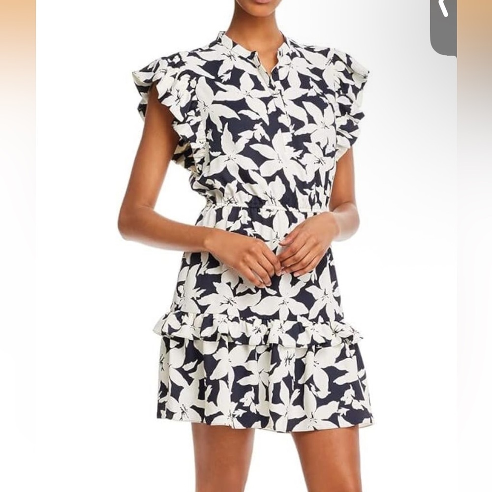NWT Boutique Krystina Joie Navy and White Floral Ruffle Mini Dress